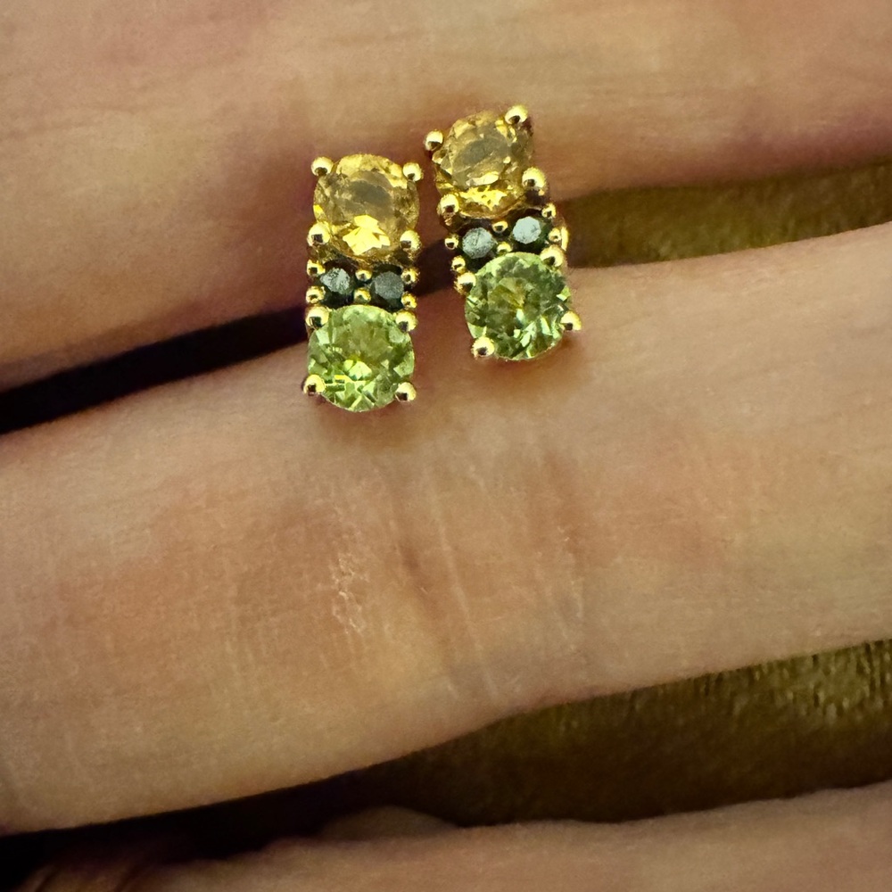 SOLD Bony Levy solid 18K yellow gold, citrine black spinel peridot stud earrings